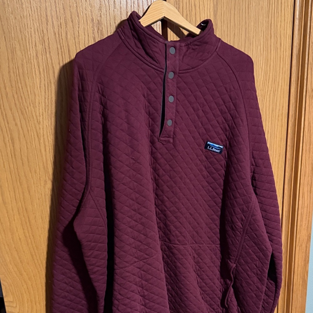 L.L. Bean Men's Quilted Zip Up Sweater - Deep Burgundy